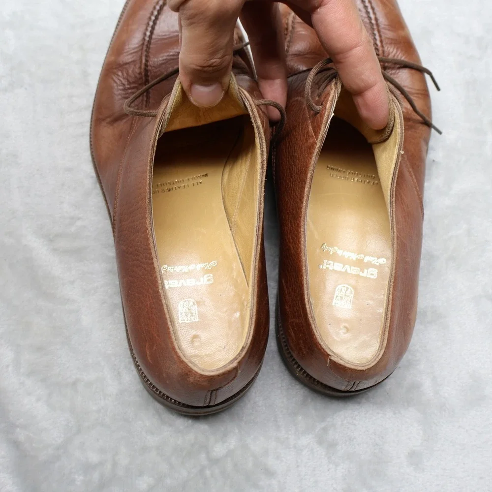 Gravati Oxford Mens 8W Brown Leather Split Toe Lug Sole Italian Dress Shoes